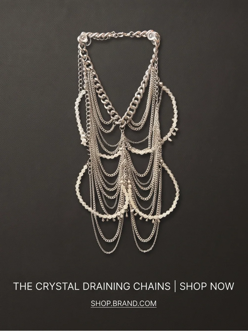 Silver-Tone Multi-Layered Chain Anklet with Clear Beads